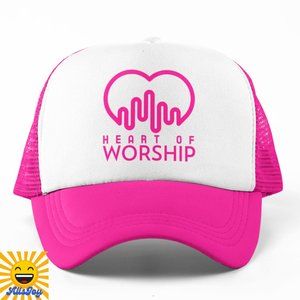 HEART OF WORSHIP Foam Trucker Hat Snapback Cap Hot Pink/White
